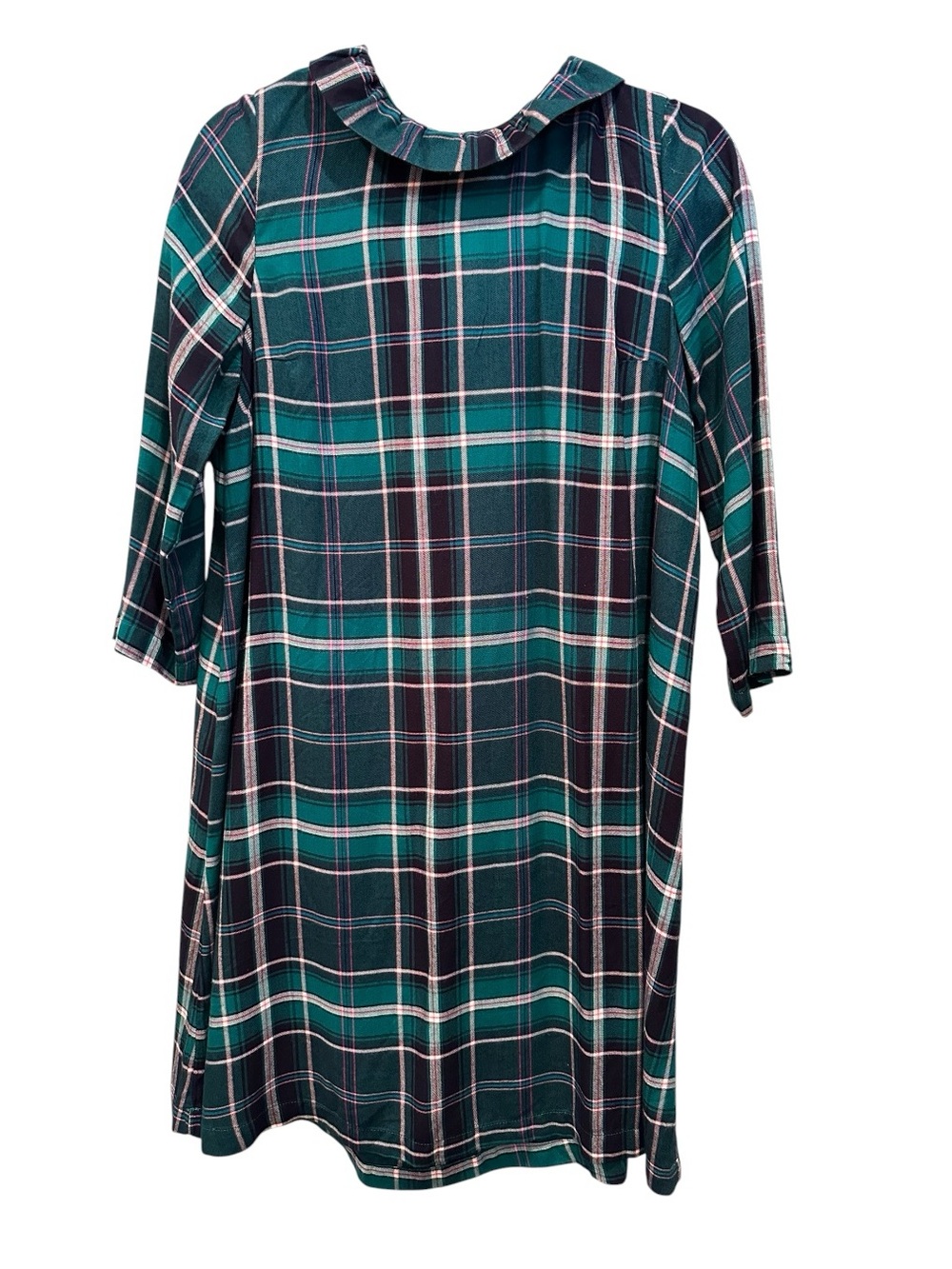 crown & ivy Green Plaid Ruffle-Neck Bow Back Ruffle Dress Holiday Pictures S